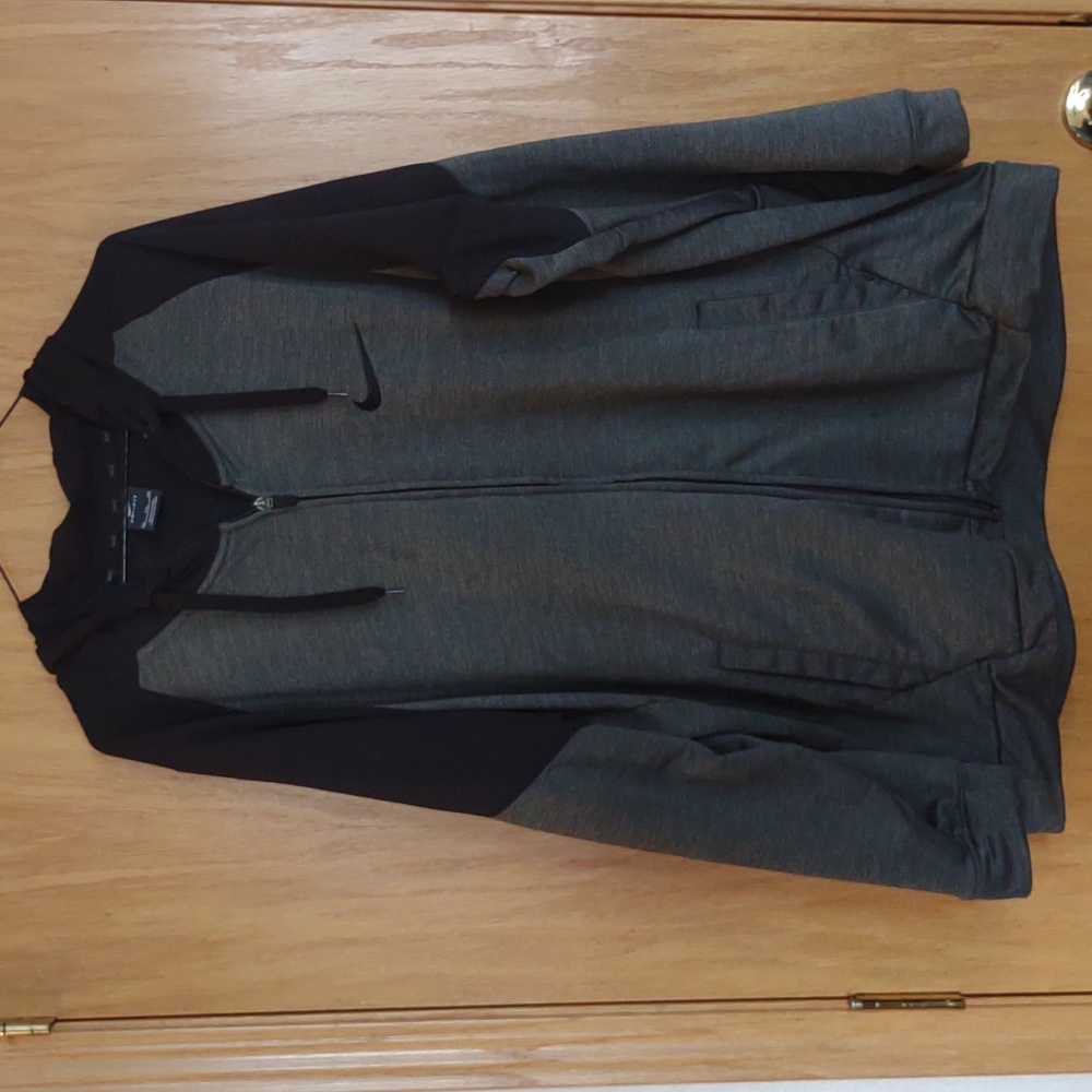 Nike Dri-fit men's XXL light weight zip down hood jacket black gray pockets